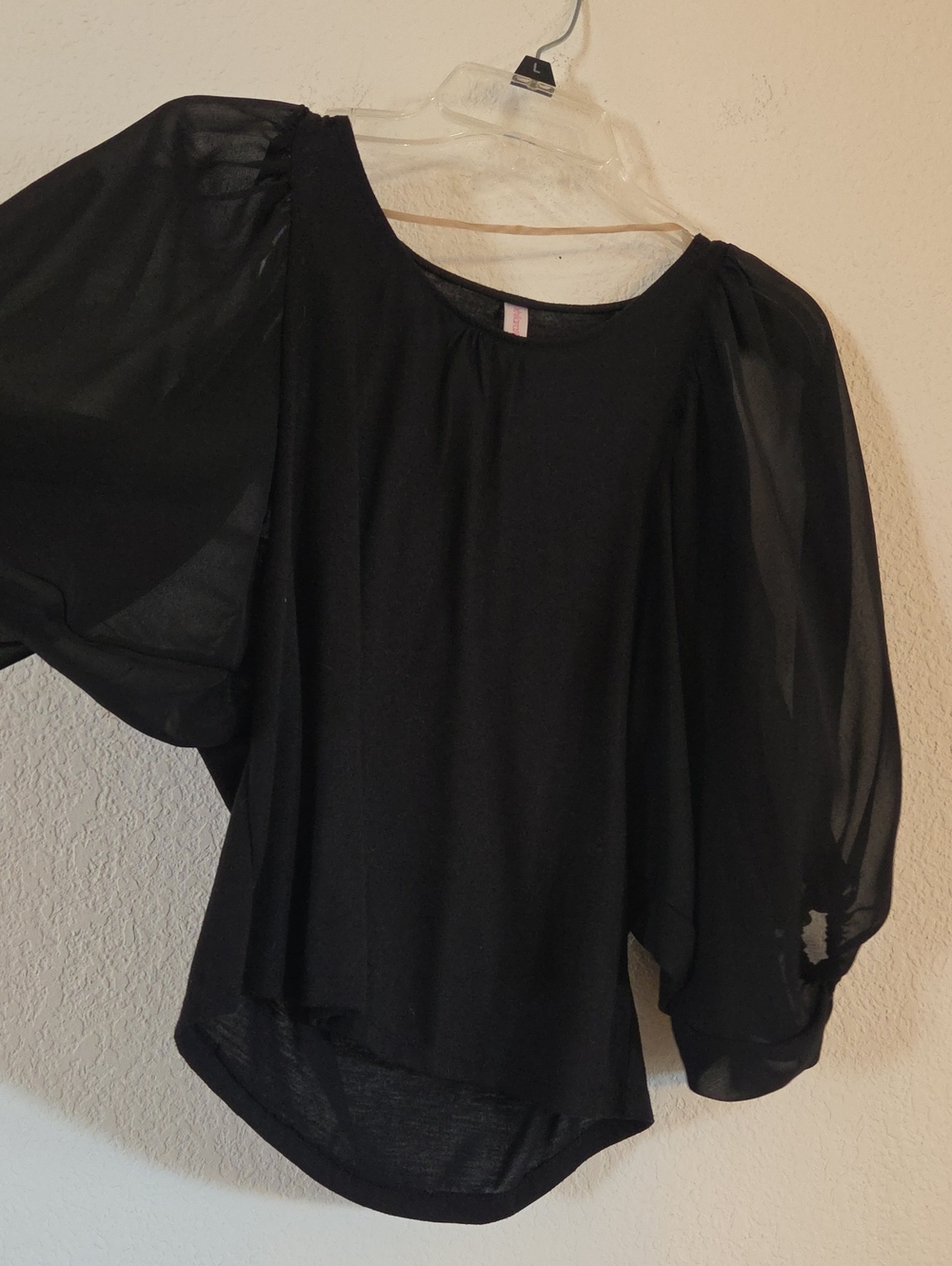 Xhilaration Black Sheer Puff-Sleeve Blouse